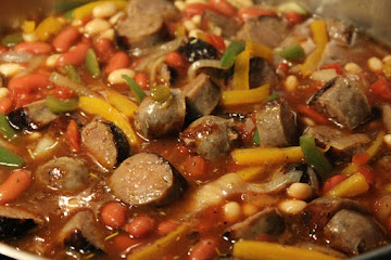 Sausage, Peppers and Onions with Beans