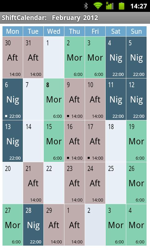 Android application ShiftCalendar Plus screenshort