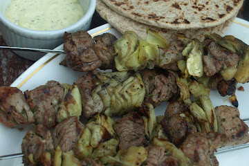 Lamb &amp;amp; Artichoke Kebabs with Minted Lemon Aioli