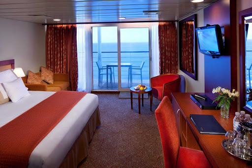 Enjoy the view and the ocean air from the privacy of your stateroom with a veranda-access stateroom on an Azamara cruise.