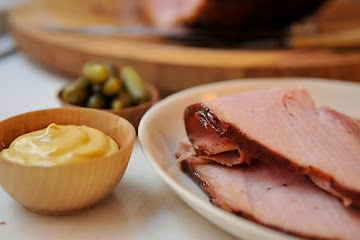 Smoked Ham with Pomegranate Molasses, Black Pepper and Mustard Glaze