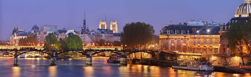 A wonderful evening capture of Pont des Arts, the pedestrian bridge over the River Seine in Paris. It links the Institut de France and the central square of the Louvre. You can also see Notre Dame and Sainte-Chapelle.