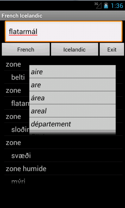 Android application French Icelandic Dictionary screenshort