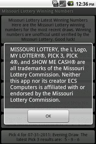 Missouri Lottery Winning Numbe Screen 2