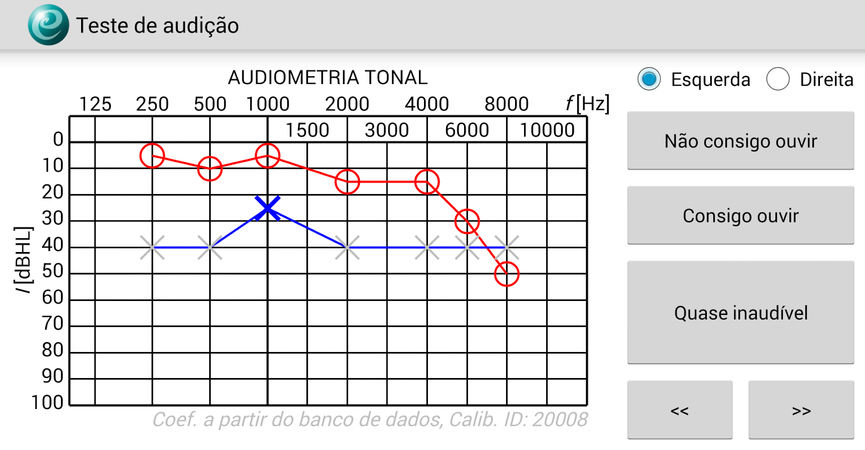  Teste de audição: captura de tela 