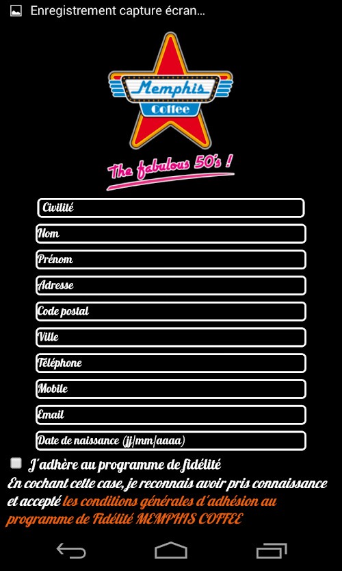 Android application MEMPHIS Carte de Fidélité screenshort