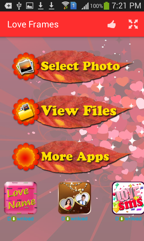 Android application Love Photo Frames screenshort