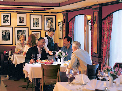 The scene at Cagney's, the steakhouse known for its choice cuts of Certified Angus Beef, jumbo crab cakes and truffle fries. The cost is $30 per person. (This shot was taken on Norwegian Dawn.)