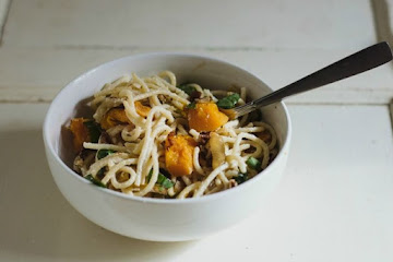 Goat Cheese Pasta with Caramelized Onions and Roasted Butternut Squash