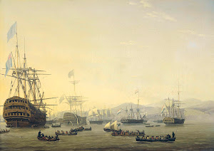 RIJKS: Nicolaas Baur: Council of War on board the 'Queen Charlotte', commanded by Lord Exmouth, prior to the Bombardment of Algiers, 26 August 1816 1818