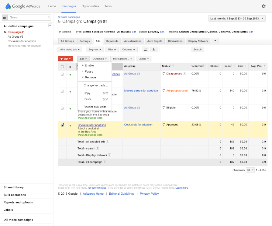 Remove your ad - Previous - Google Ads Help