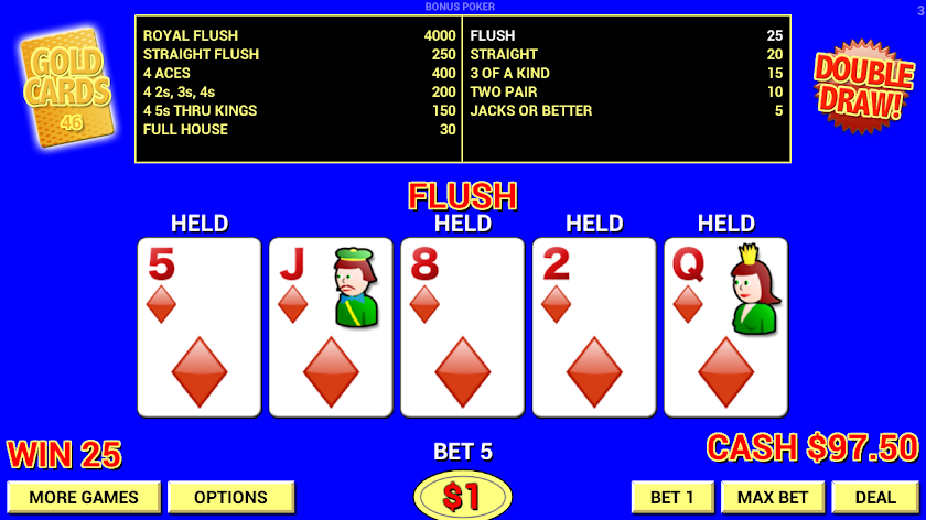 Double Draw Video Poker Screen 1