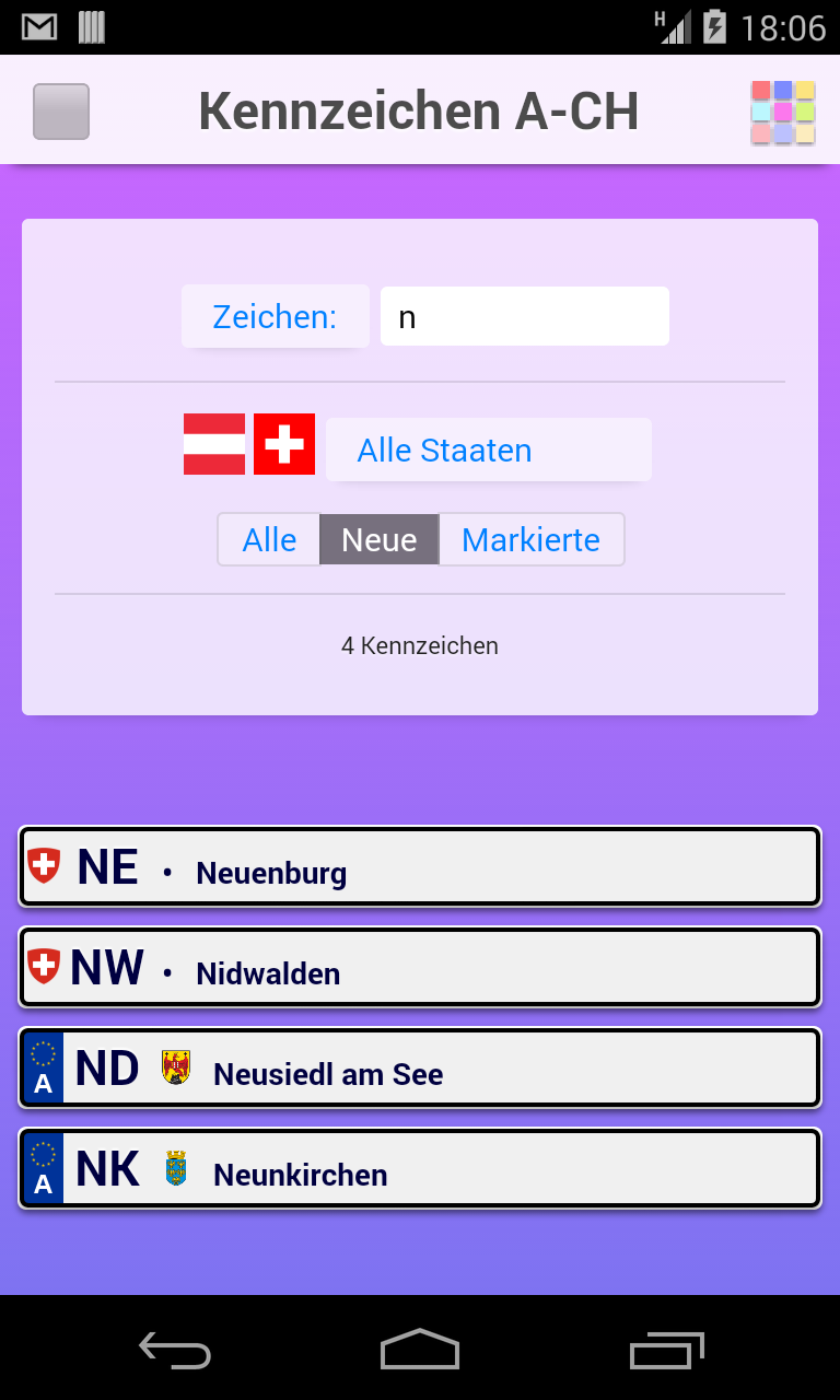 Android application Car Plates A-CH screenshort