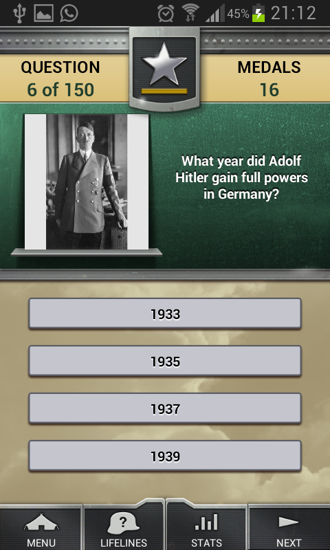 Android application Genius Quiz World War 2 screenshort