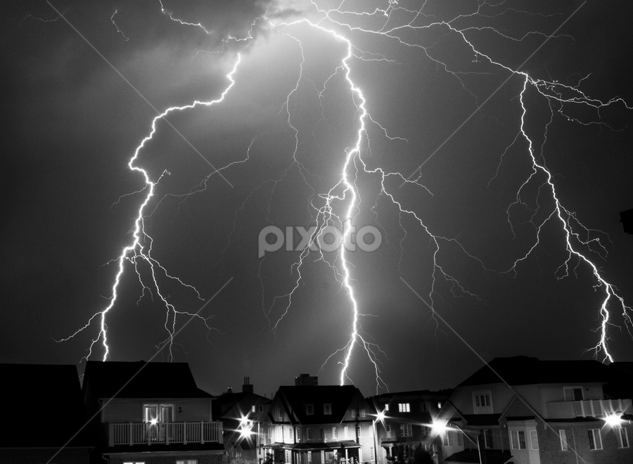 Lightning on the Village! by Hasan Mahmud Tipu - Black & White Landscapes