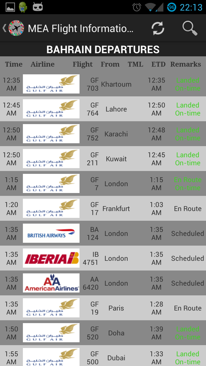 MEA Flight InformationEnNoAds Screen 2