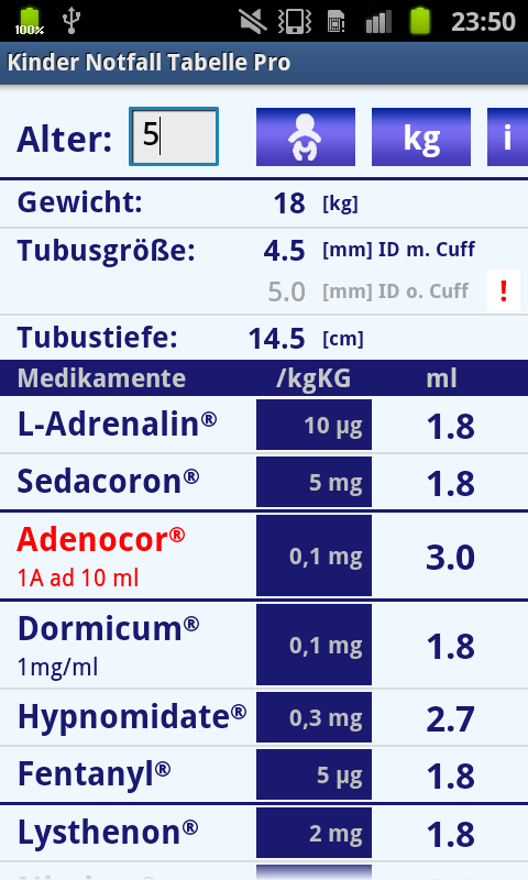 Android application Kinder Notfall Tabelle Pro screenshort