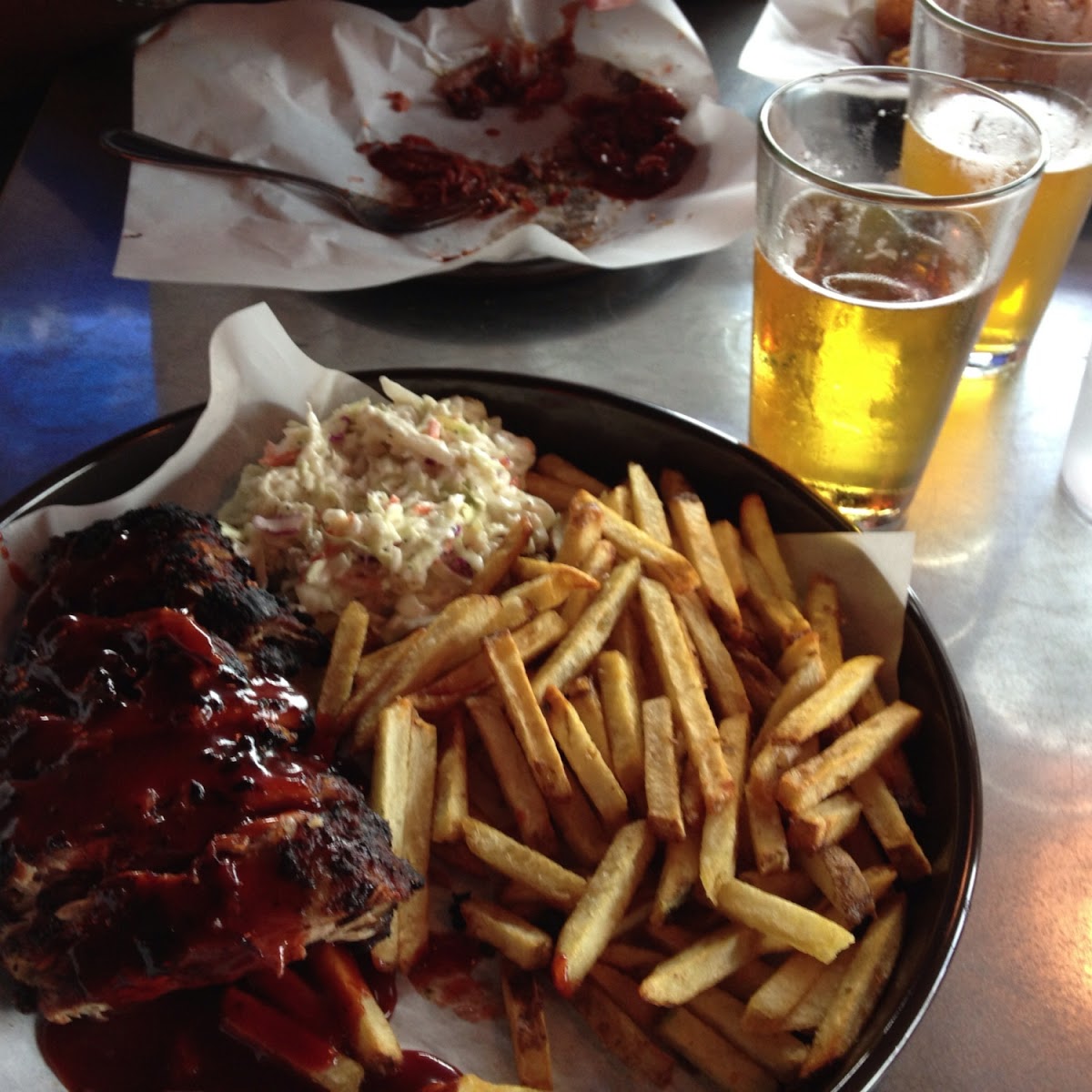 Ribs, fries, slaw and angry orchard cider!