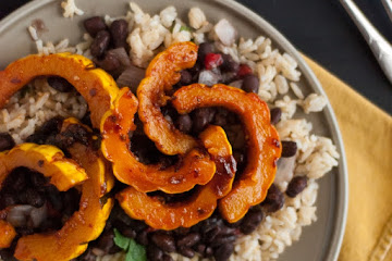 Chipotle-Glazed Delicata Squash with Cilantro-Lime Rice and Black Beans
