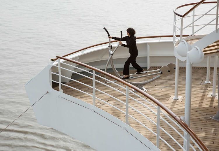 Get in a workout with a salty sea breeze cooling you off in the Fitness Garden on the deck of Crystal Symphony.