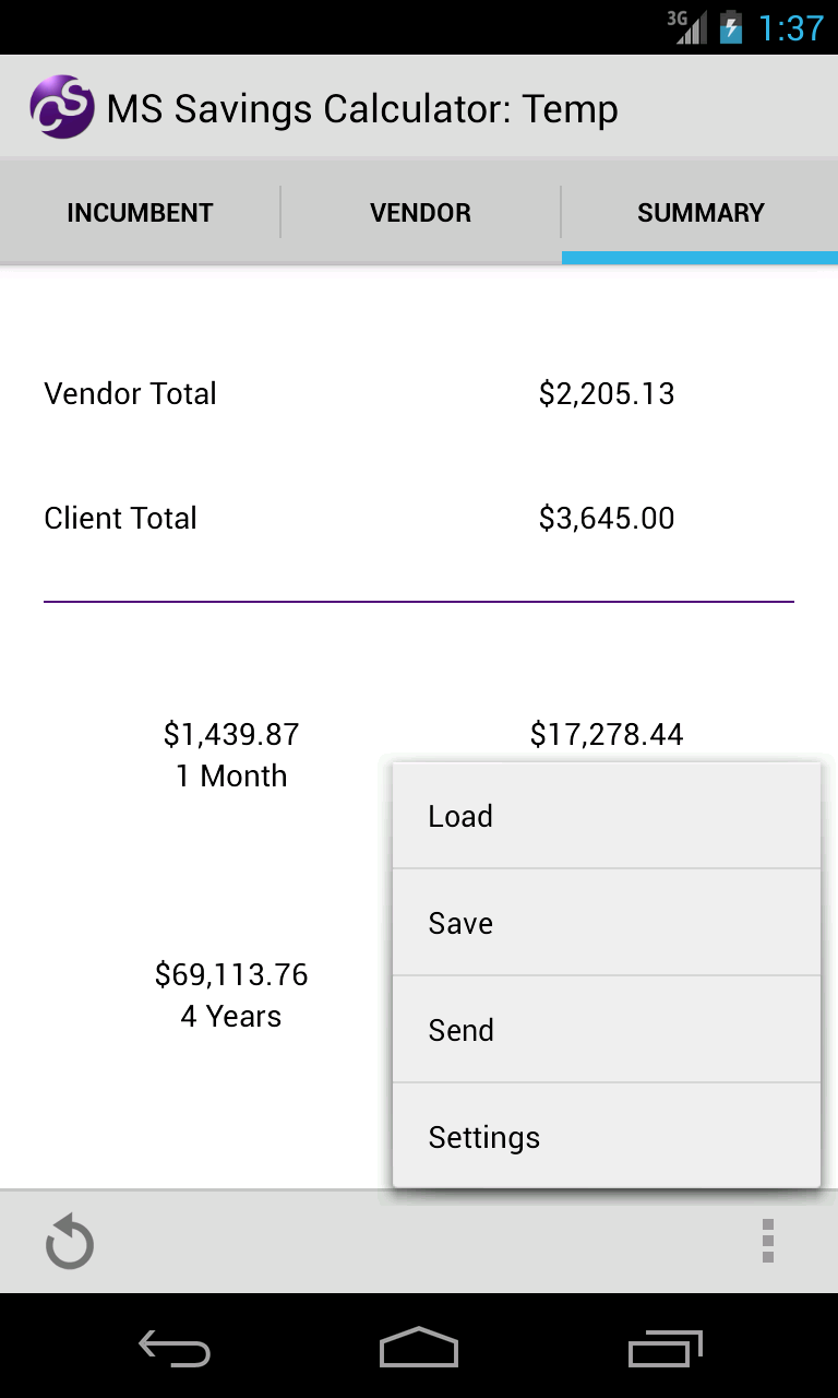 MS Savings Calculator Screen 3