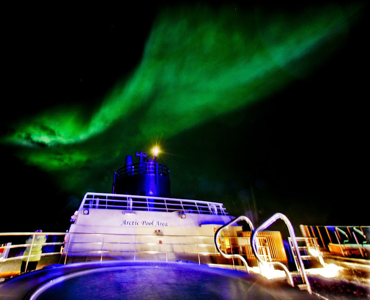 A display of the Northern Lights seen during a Hurtigruten sailing. 