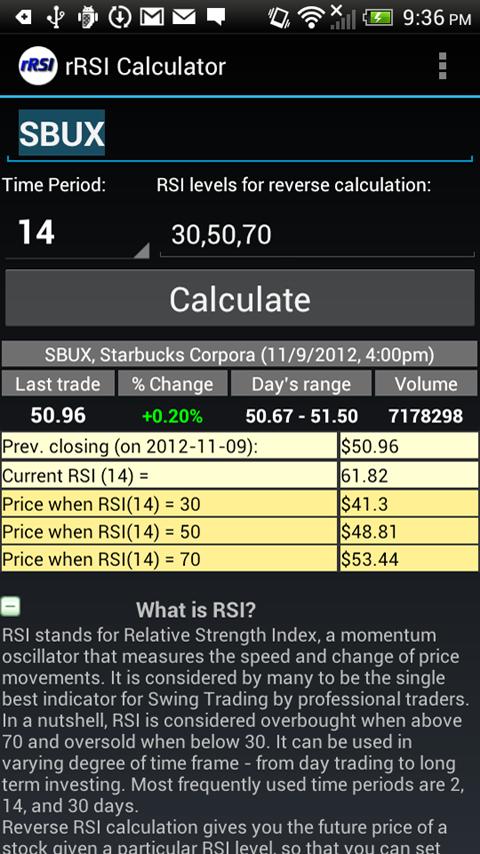 Android application Reverse RSI Calculator Pro screenshort