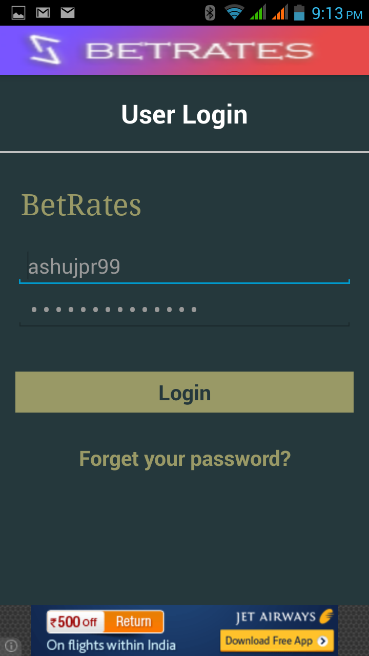 BetRates Screen 1