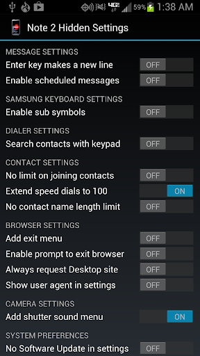 Note 2 Hidden Settings