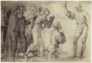 Fotoreproductie van een tekening van Rafaël, Christus geeft Petrus de sleutels van het koninkrijk van de hemel