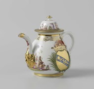 Theepot met deksel, veelkleurig beschilderd met chinoiserieën en het wapen van de Venetiaanse familie Morosini