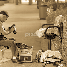 The Shoe Shiner by Jose Gort - Black & White Portraits & People