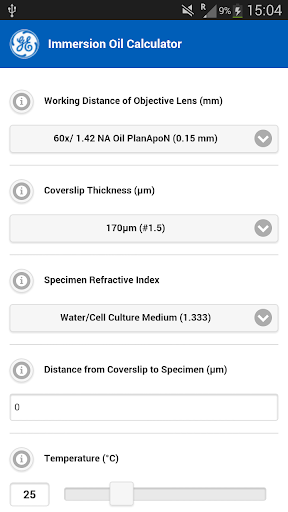 Immersion Oil Calculator