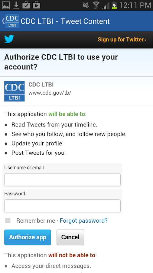   CDC LTBI – posnetek zaslona 