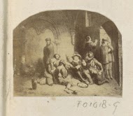 Fotoreproductie van (vermoedelijk) een schilderij van mannen onder gewelven