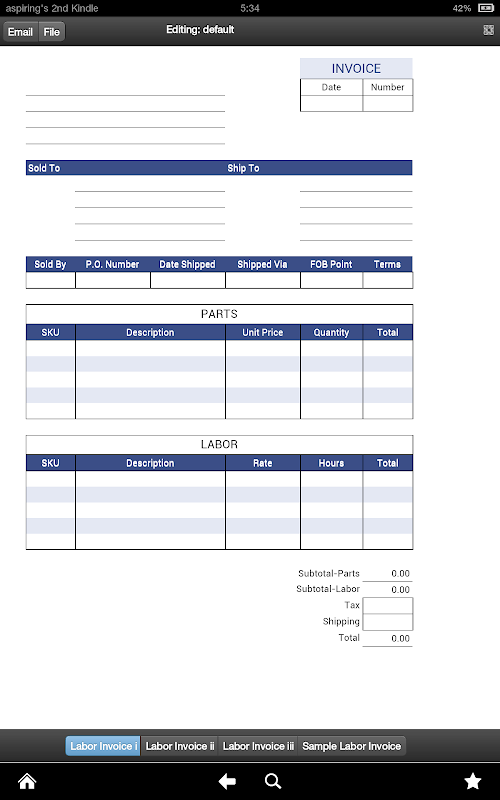 Android application Labor Invoices screenshort