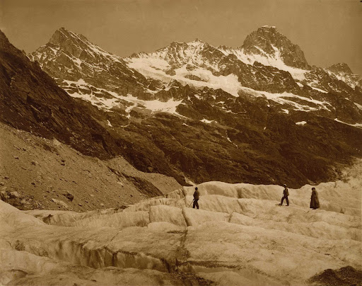 Alpine Landscape, Three Hikers on a Glacier
