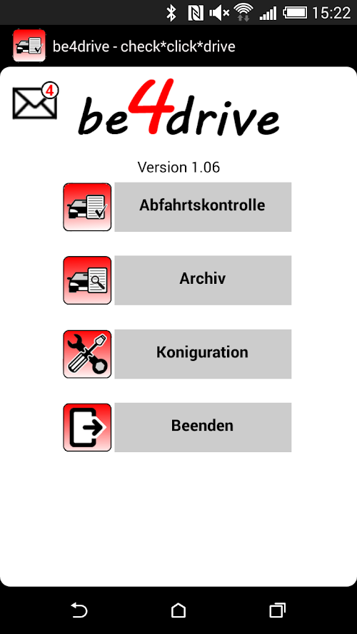 Android application be4drive Abfahrtskontrolle screenshort