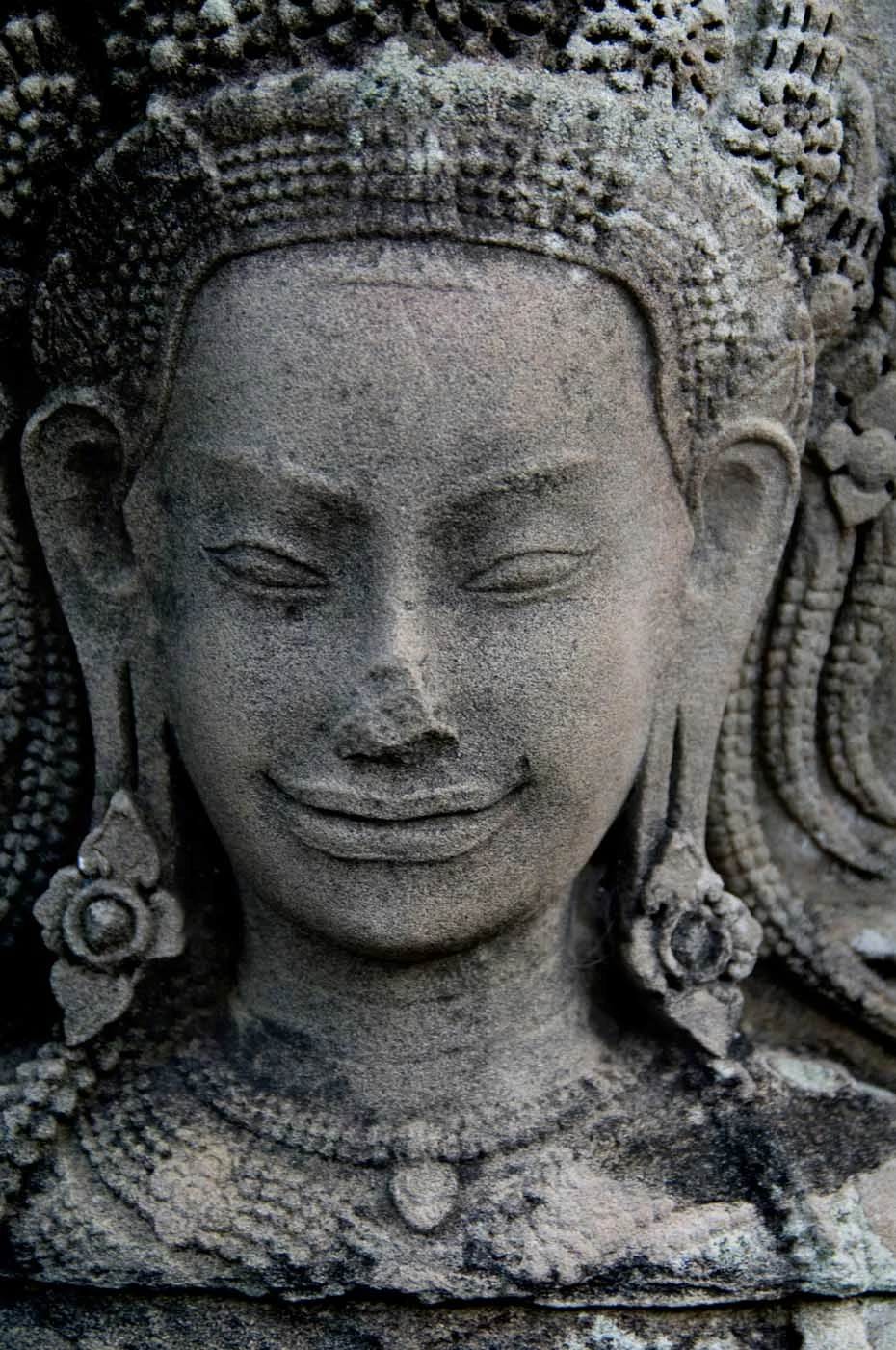 Cambodia-Angkor-Prasat-Bayon-Temple - A detail from Bayon Temple, the richly decorated Khmer temple at Angkor in Cambodia built in the late 1100s or early 1200s, seen during a G Adventures expedition to Cambodia.