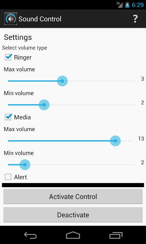 Android application Sound Control screenshort