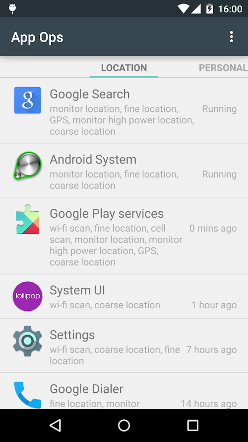 Android application App Ops screenshort