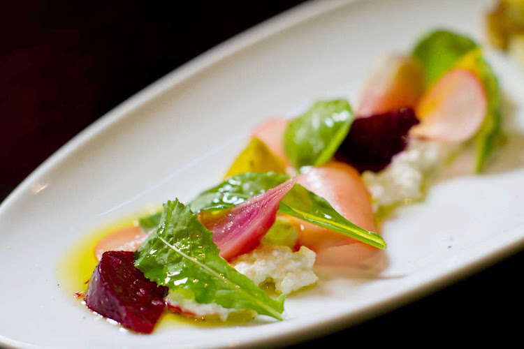A goat cheese, beets and micro-greens salad served at Allure of the Seas' 150 Central Park restaurant.