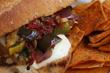 Mediterranean Vegetable Sandwich with Sundried Tomato Pesto and Fresh Mozzarella 