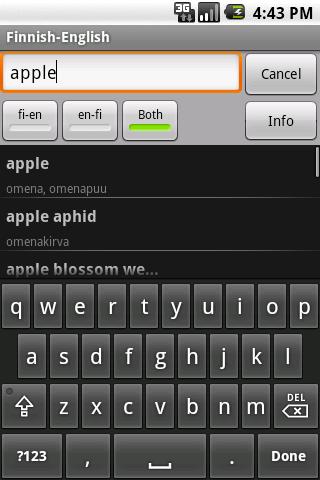 Finnish-English Dictionary Screen 2