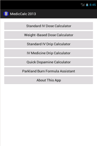 Android application MedicCalc Paramedic Calculator screenshort