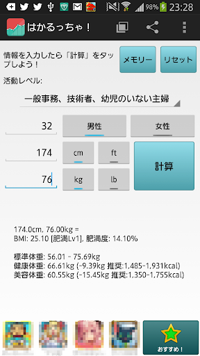 はかるっちゃ！健康と美容とダイエットにBMI・理想体型確認