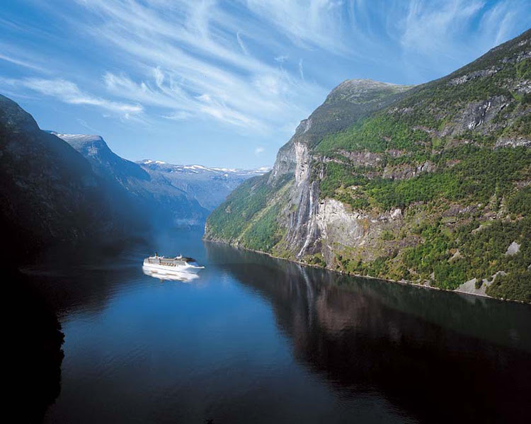 Costa Atlantica passing through one of Norway's fjords. The ship now sails Asia itineraries out of Shanghai, China.