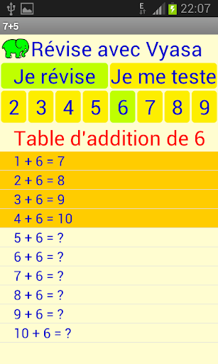 Table d'additions