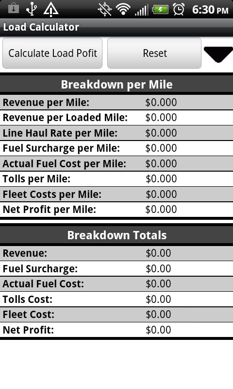 Trucker Trip Load Calculator Screen 2