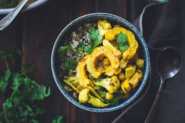 Roasted Delicata Squash, Cauliflower + Chickpea Curry